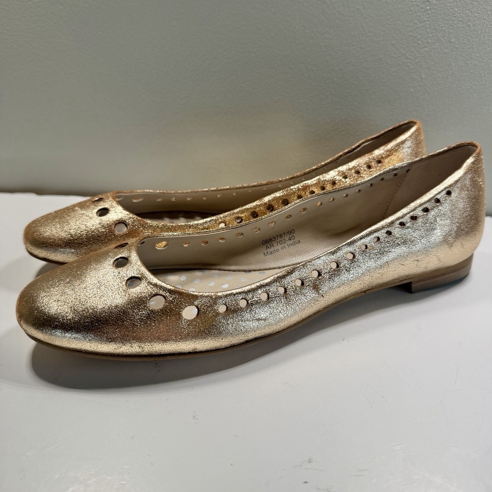 Boden Women's Gold Flats 40 Cutouts Ballet Preppy NEW